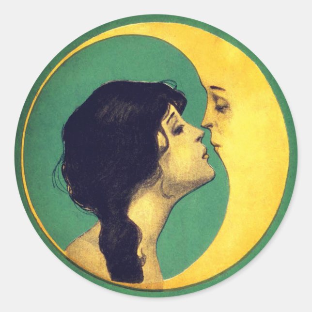 1920 Girl and Moon Round Runder Aufkleber (Vorderseite)