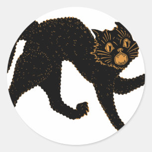 1920 Gruselige schwarze Katze Runder Aufkleber