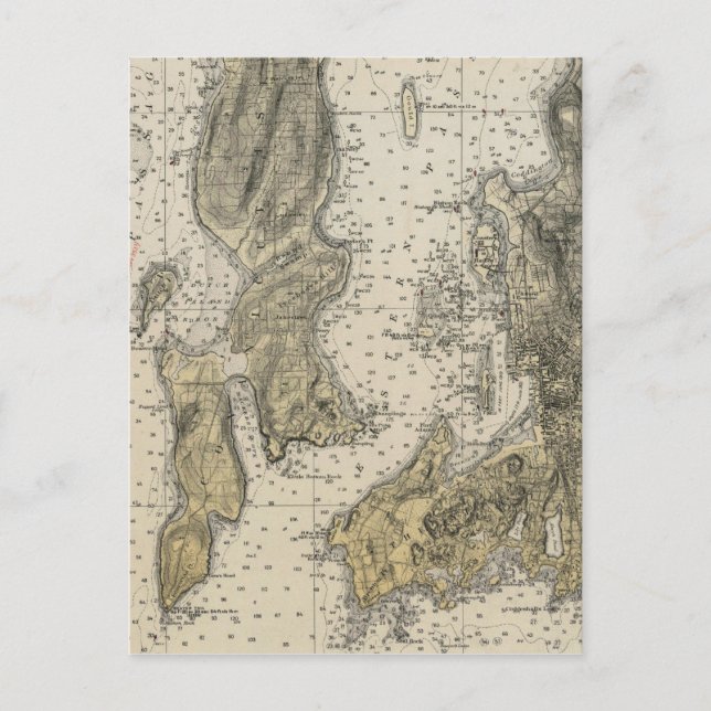 1920 Narragansett Bay Newport, RI Harbour Chart Postkarte (Vorderseite)