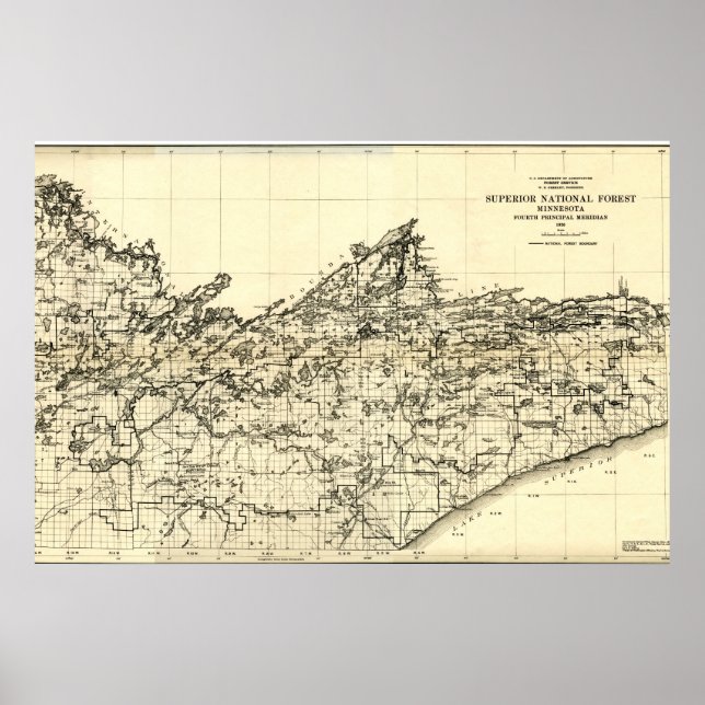 1920 Superior National Forest Map Poster (Vorne)