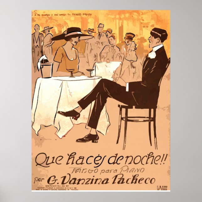 1920 Vintage Karikatur Argentinien Noten Poster (Vorne)