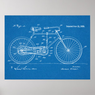 1920 Vintages Fahrrad Patent Blueprint Art Print Poster