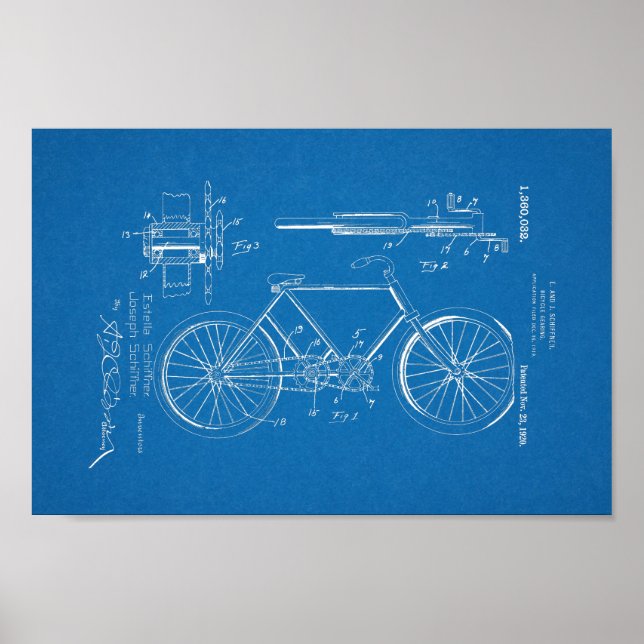 1920 Vintages Fahrrad Patent Blueprint Art Print Poster (Vorne)