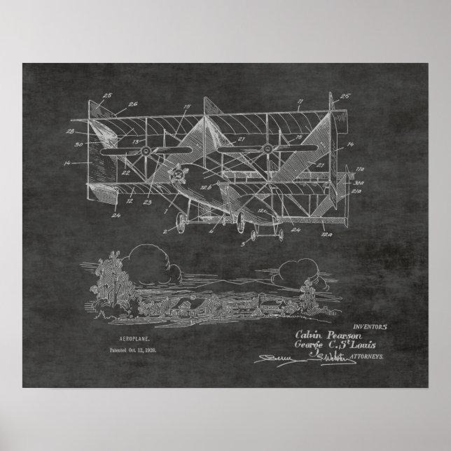 1920 Vintages Flugzeug-Patent Zeichnend Druck Poster (Vorne)