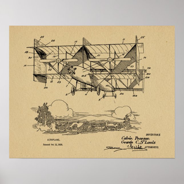 1920 Vintages Flugzeug-Patent Zeichnend Druck Poster (Vorne)