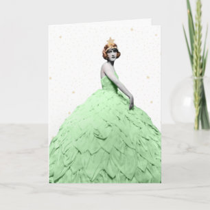 1920er Art Deco Frau Weihnachtsbaum Kleid Karte