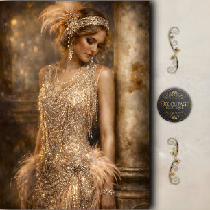 1920er Flapper Gold Glamour Decoupage Seidenpapier
