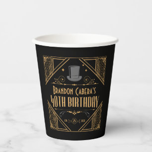 1920er Jahre Art Deco Black & Gold 40th Birthday P Pappbecher