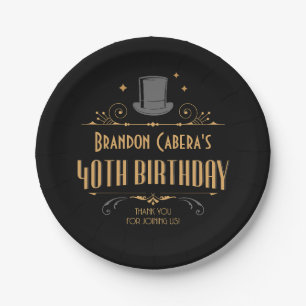 1920er Jahre Art Deco Black & Gold 40th Birthday P Pappteller
