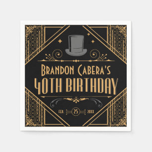 1920er Jahre Art Deco Black & Gold 40th Birthday P Serviette