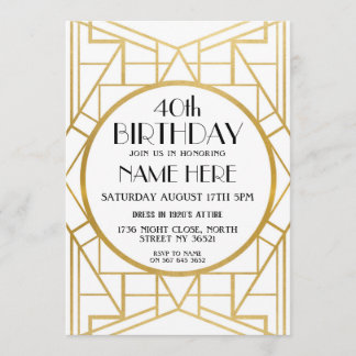 1920er Jahre Art Deco Geburtstag Gatsby Gold Einla Einladung
