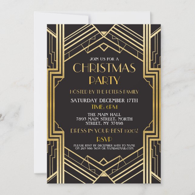 1920er Jahre Art Deco Weihnachten laden Gatsby Par Einladung (Vorderseite)