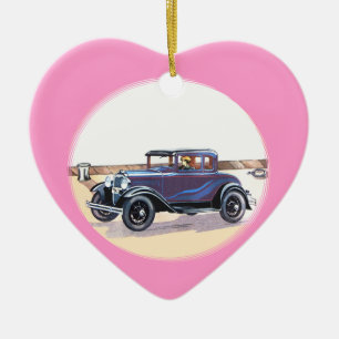 1920er Jahre Vintage-Automobil Romantisches Rosa H Keramik Ornament