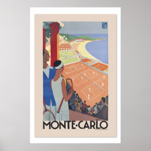 1920er Monte Carlo Monaco Tennisplätze Vintage Poster
