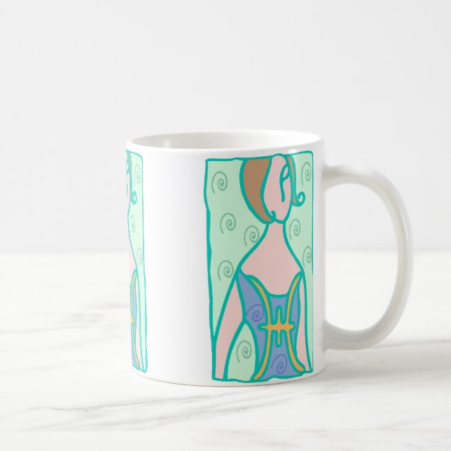 1920er Pisces-Frau mit Symbol lila grün Kaffeetasse (Rechts)