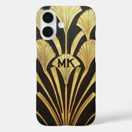 1920's Art Deco Egyptian Black Gold Monogram iPhone 16 Hülle