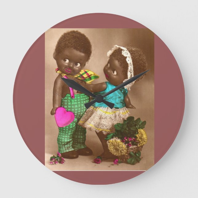 1920s Black Dolls in Love Große Wanduhr (Vorderseite)