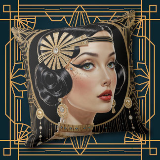 1920s Cocktail Elegance Flapper Girl Throw Pillow Kissen