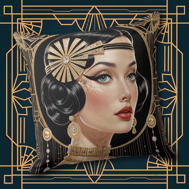 1920s Cocktail Elegance Flapper Girl Throw Pillow Kissen (Von Creator hochgeladen)