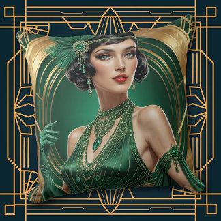 1920s Cocktail Elegance Flapper Girl Throw Pillow Kissen