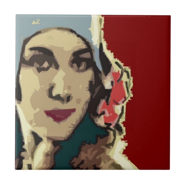 1920s Lady in a Blue Hat Burgundy Fliese (Vorderseite)