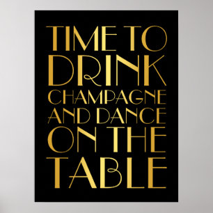 1920's Time to Drink Champagner Poster Gold