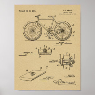 1921 Bicycle Pedal Design Patent Art Print Poster