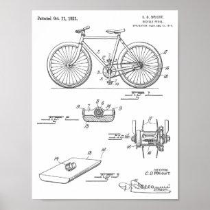 1921 Bicycle Pedal Design Patent Art Print Poster