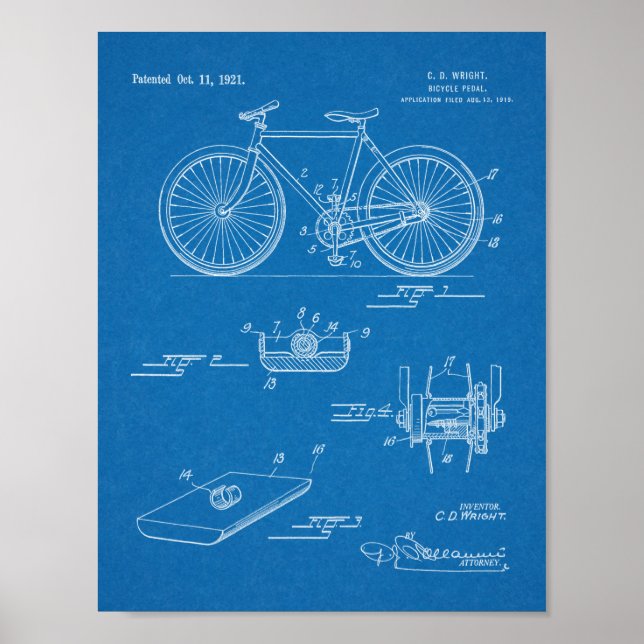 1921 Bicycle Pedal Design Patent Art Print Poster (Vorne)
