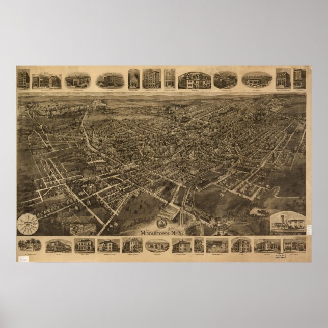 1921 Middletown, New Birds Eye Panoramablick Karte Poster (Vorne)