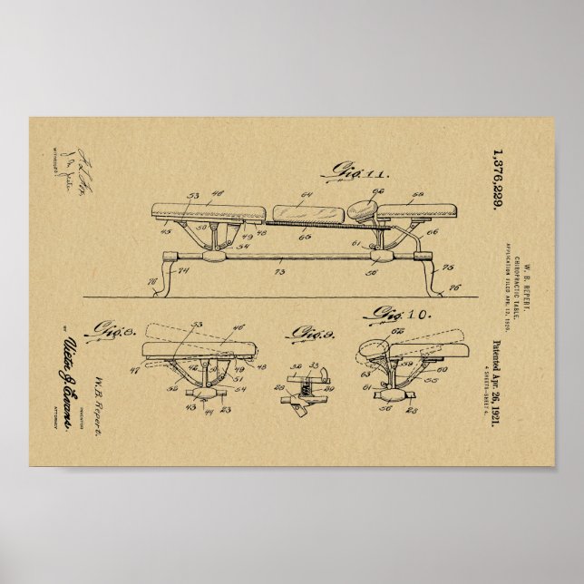1921 Vintage Chiropraktische Tafelpatente Art Prin Poster (Vorne)