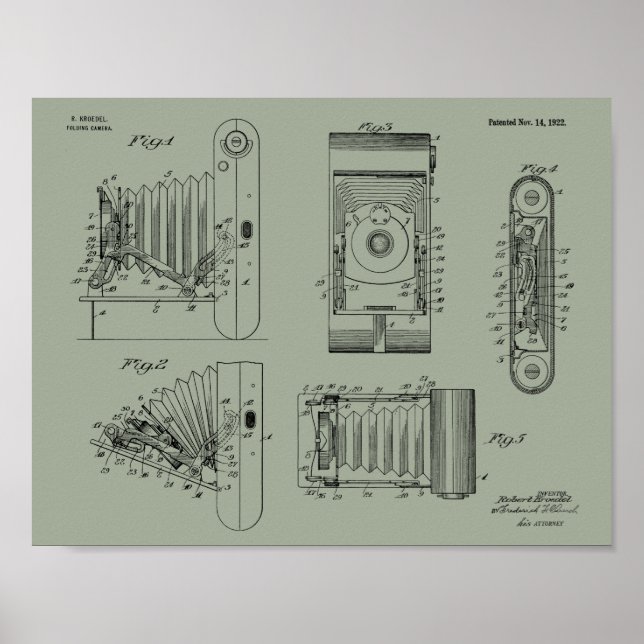 1922 Faltkamera Patent Art Zeichnend Druck Poster (Vorne)