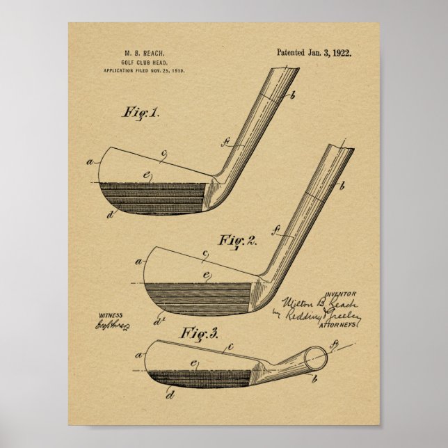 1922 Golf Club Head Design Patent Art Print Poster (Vorne)