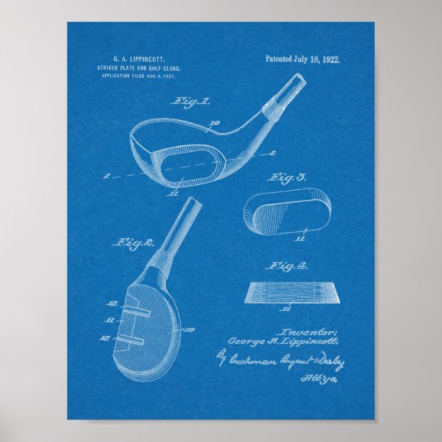 1922 Golf Club Head Design Patent Art Print Poster (Vorne)