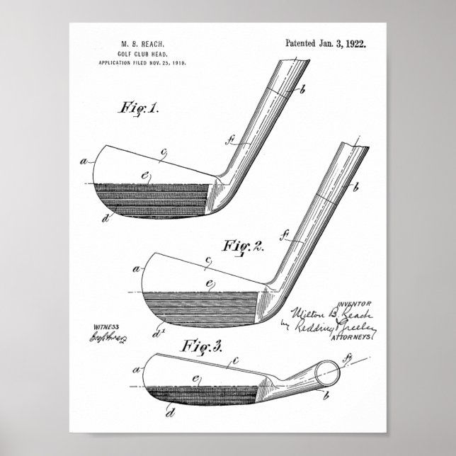 1922 Golf Club Head Design Patent Art Print Poster (Vorne)