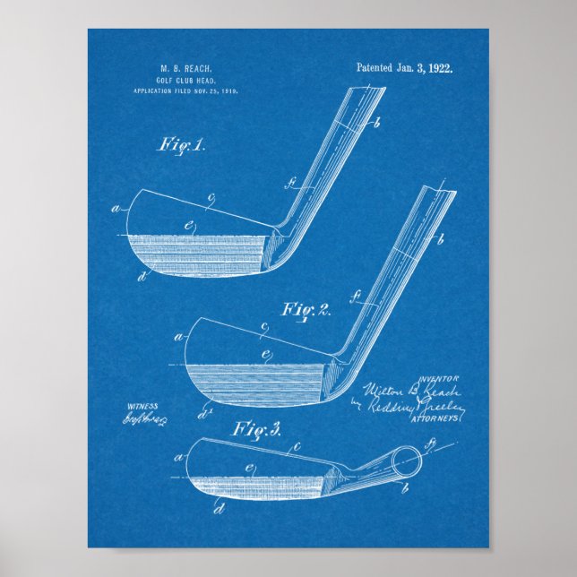 1922 Golf Club Head Design Patent Art Print Poster (Vorne)