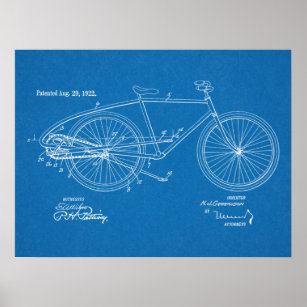 1922 Vintages Fahrrad Patent Blueprint Art Print Poster