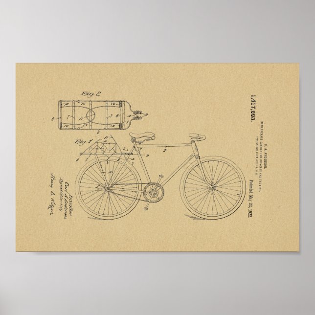 1922 Vintages Fahrradpatent Art Print Poster (Vorne)