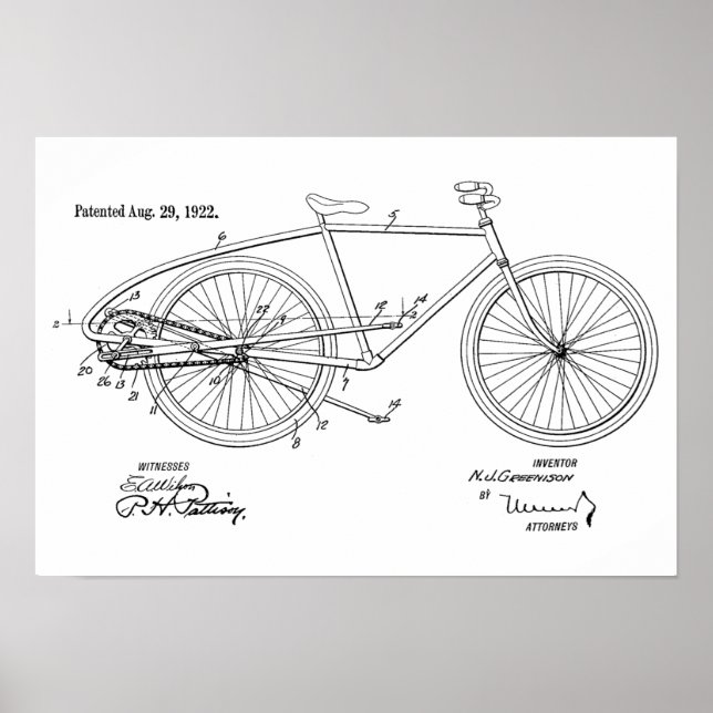 1922 Vintages Fahrradpatent Art Print Poster (Vorne)