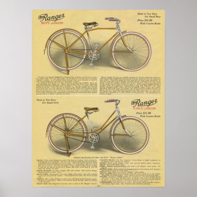 1923 Boys Girls Ranger Bicycle Ad Art Poster (Vorne)
