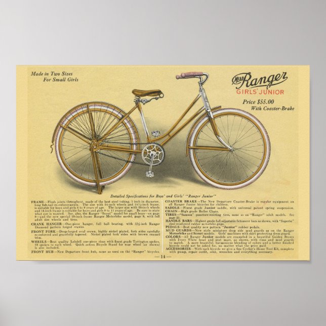 1923 Girls Junior Ranger Bicycle Ad Art Poster (Vorne)
