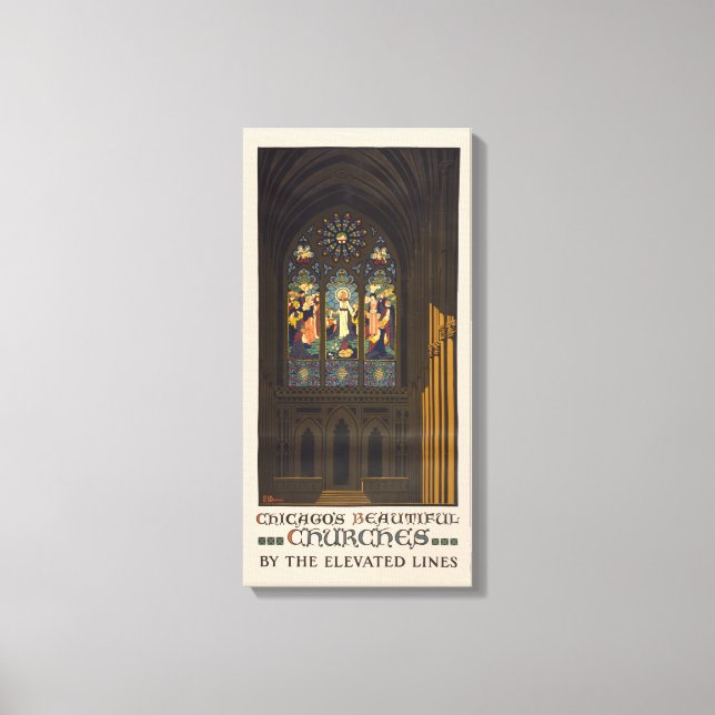 1923 Poster einer Kirche mit festgeklemmtem Glasfe Leinwanddruck (Vorderseite)