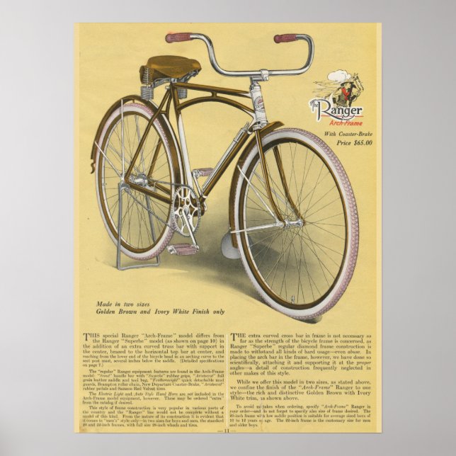 1923 Ranger Arch Frame Bicycle Ad Art Poster (Vorne)