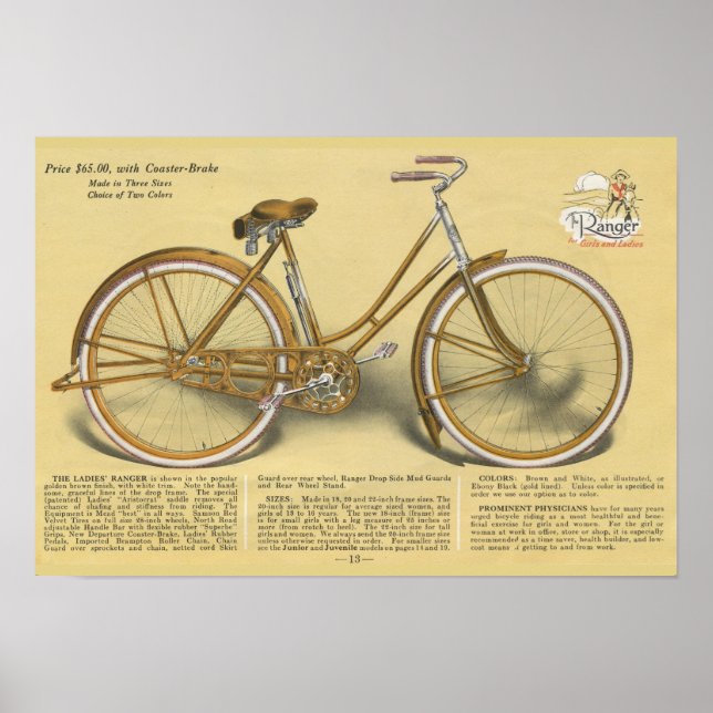 1923 Vintage Ladys Ranger Bicycle Ad Art Poster (Vorne)