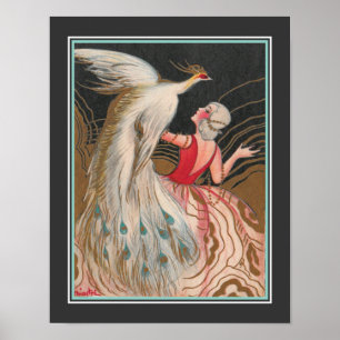 1924 Art-Déco "Girl with White Peacock" Poster