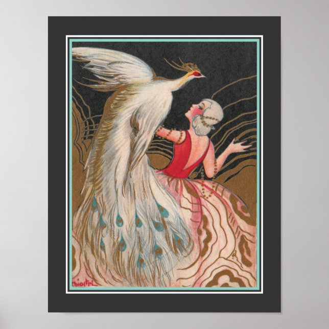 1924 Art-Déco "Girl with White Peacock" Poster (Vorne)