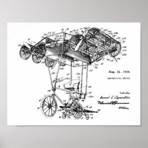 1924 fliegendes Fahrrad-Flugzeug-Patent, das Druck Poster