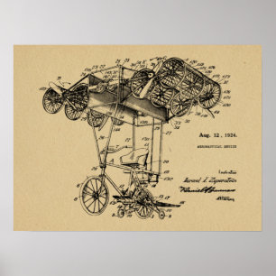 1924 fliegendes Fahrrad-Flugzeug-Patent, das Druck Poster