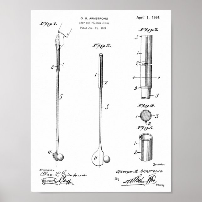 1924 Golf Club Grip Patentkunst Zeichnend Print Poster (Vorne)