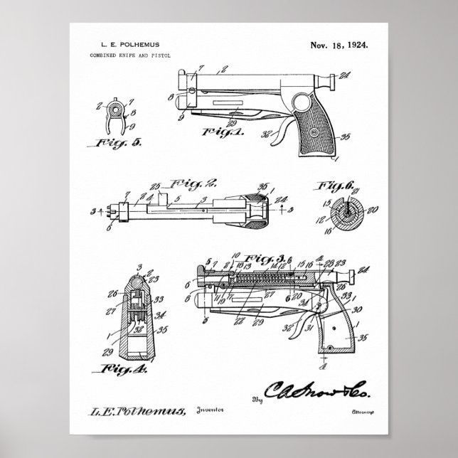 1924 Knife Gun Patent Art Zeichnend Print Poster (Vorne)